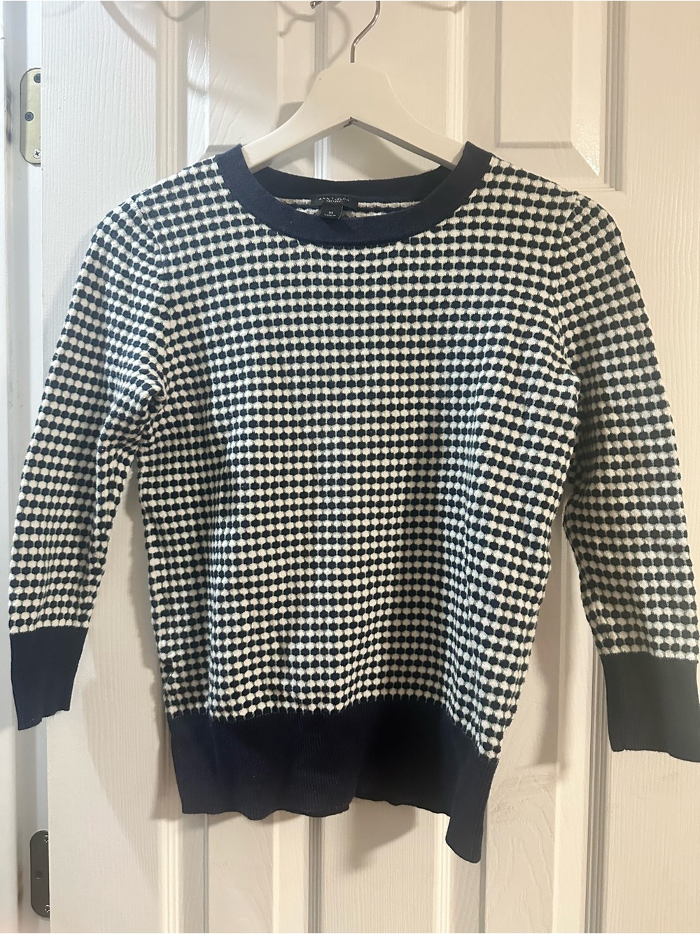 Ann Taylor Black and White Geometric Crewneck Sweater
